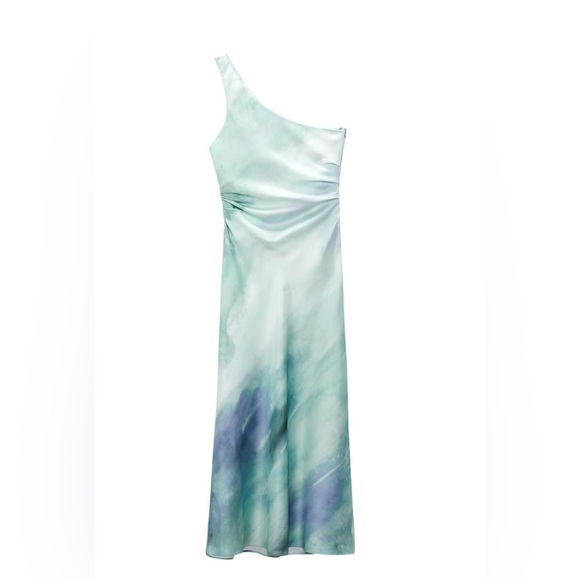 Zara DRAPED SATIN EFFECT DRESS. Greens. Size M. New with Tags. - Picture 7 of 8
